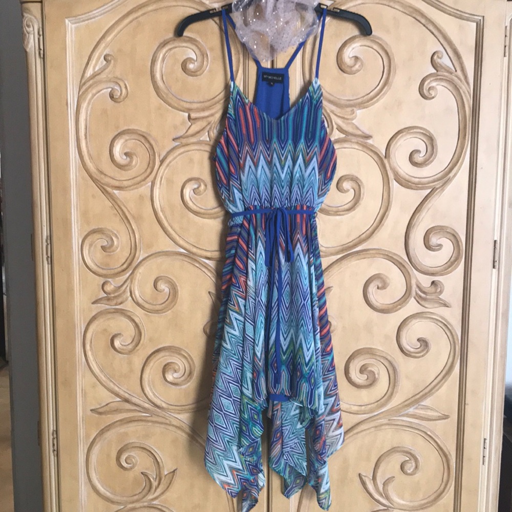 My Michelle Sundress with Handkerchief Hem Royal & Aqua Blue